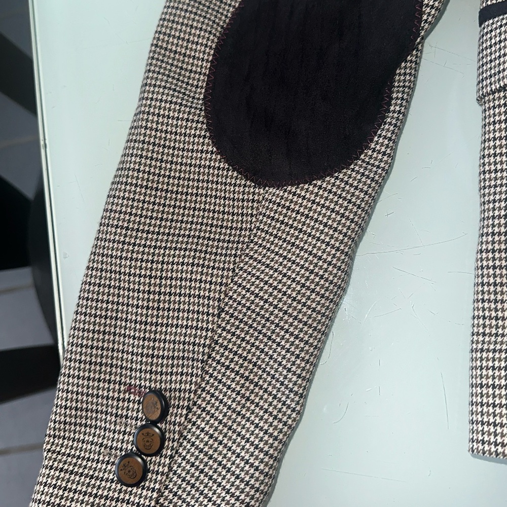 NWT Savile Row Co Houndstooth Blazer Womens Brown Elbow Patches New ~ Small - Picture 6 of 9